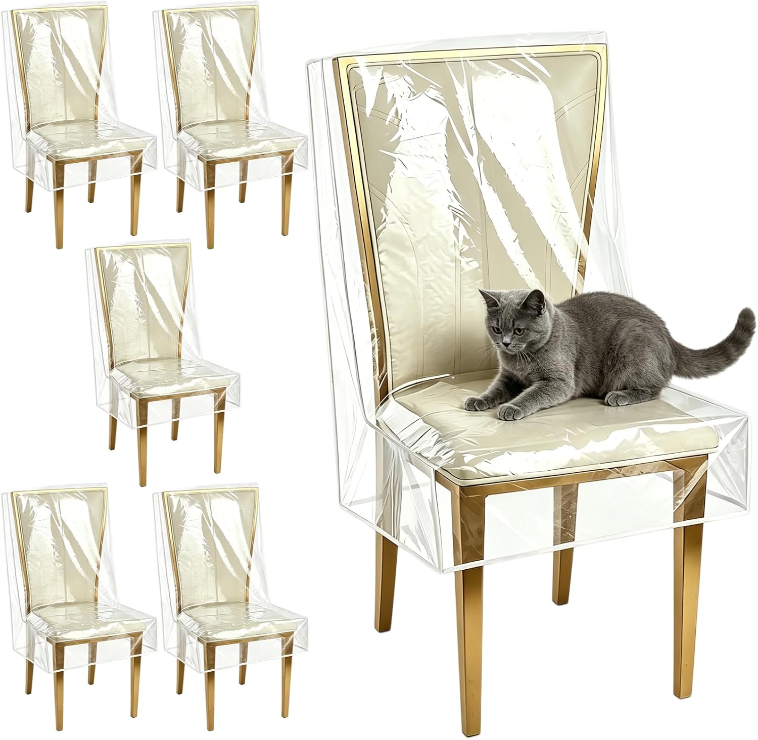 6PCS Plastic Dining Chair Covers, 20.9 x 19.7 in Waterproof Dining Chair Cover Protectors,Clear Seat Covers with Backrest Up to 22.8 Inch for Kitchen Keep Your Chair Away from Water Dust,Pet Claws
