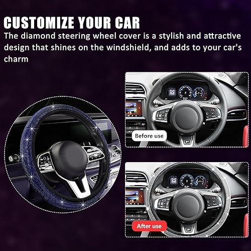 Vista 41 de Ziciner Funda brillante para volante de automóvil, protector de volante de diamantes de imitación con purpurina para vehículo, accesorios