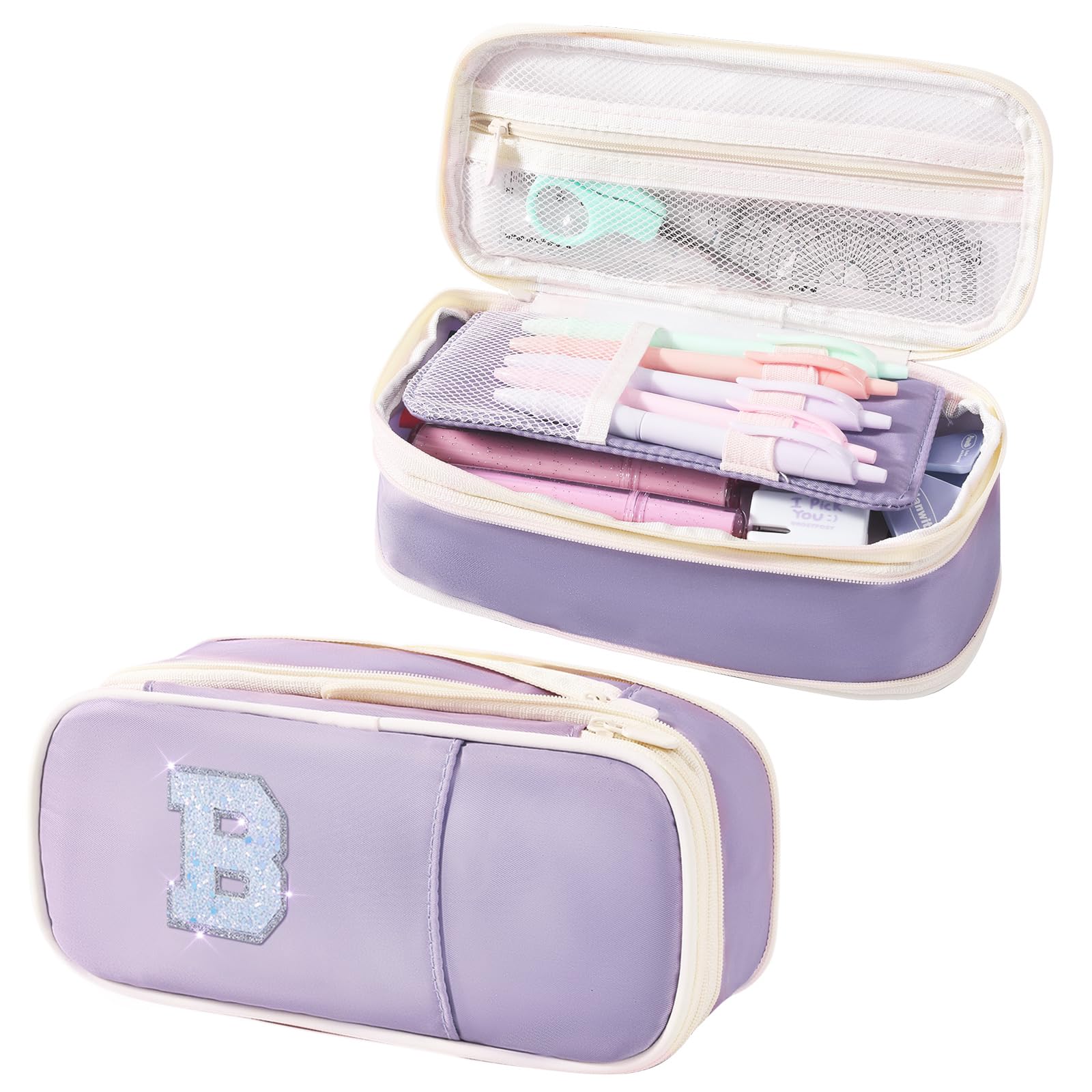 Janhavi Initial Large Capacity Premium Oxford Cute Aesthetic Pencil Case Pouch Bag Special School Supplies Colored Stationery Organizer Gifts for Girls, Women, Adults