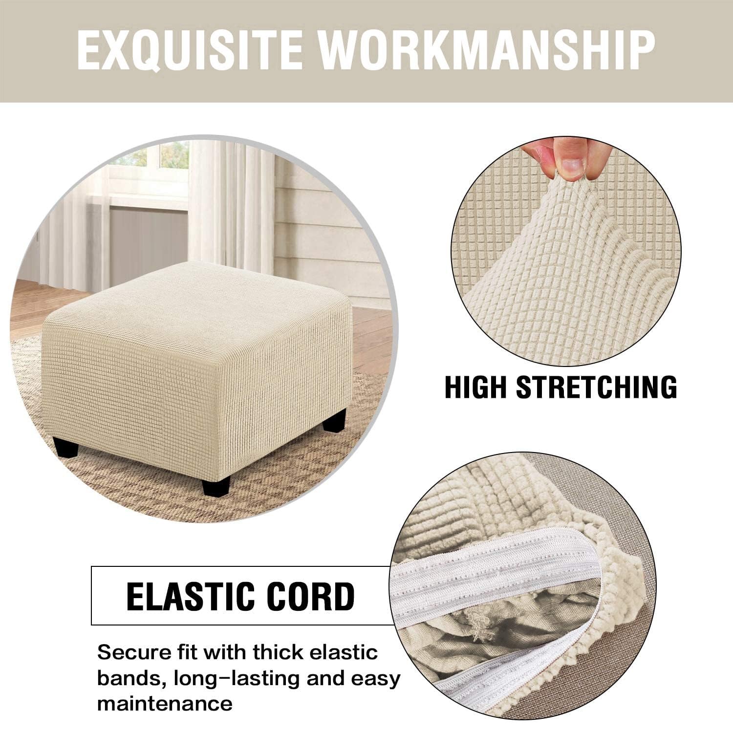 FAiruo Housses De Pouf Élastique Housse De Ottomane Carrées Housse De Protection Repose Couverture De Tabouret Jacquard Pieds De Pouf Velours Couvre,pour Chambre (Color : #11, Size : M