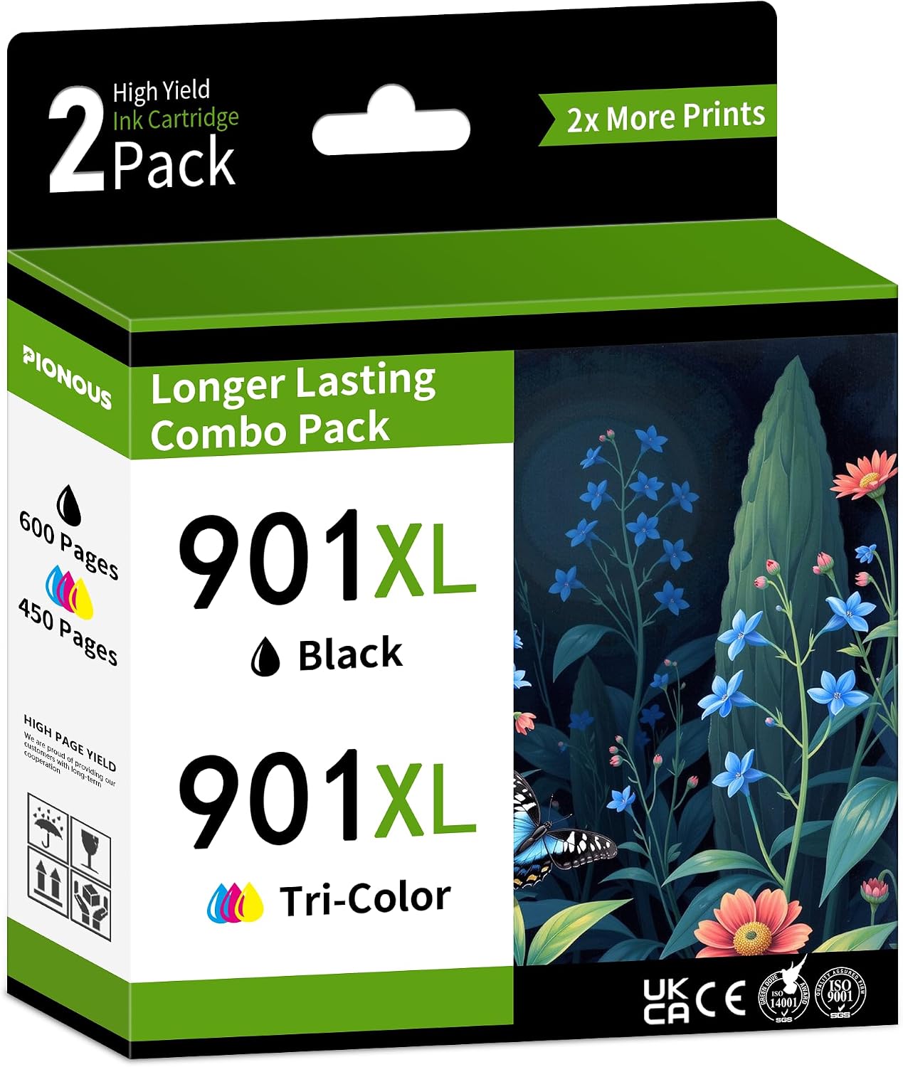 901XL Ink Cartridges High Yield Combo Pack Replacement for HP 901 XL 901 Ink Works for Officejet 4500 J4524 J4540 J4550 J4580 J4624 J4680 Printer (2-Pack, Black/Color)