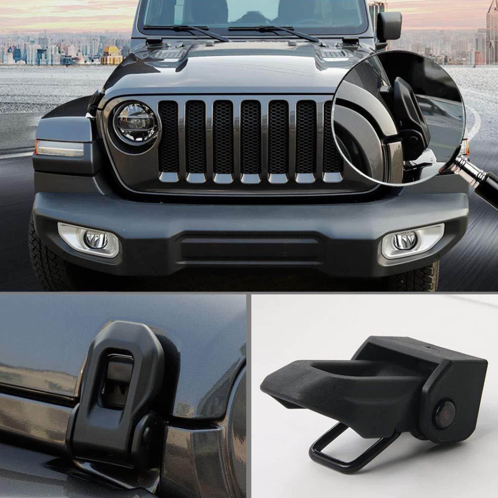 Staffa di bloccaggio del cofano dell'auto Chiusura a scatto Fibbia, fibbia di bloccaggio in acciaio inossidabile ABS adatta per Wrangler JK JL 2007-2018