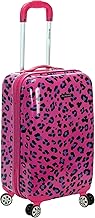 Rockland Safari Hardside Spinner Wheel Luggage, Magenta Leopard, Carry-On 20-Inch