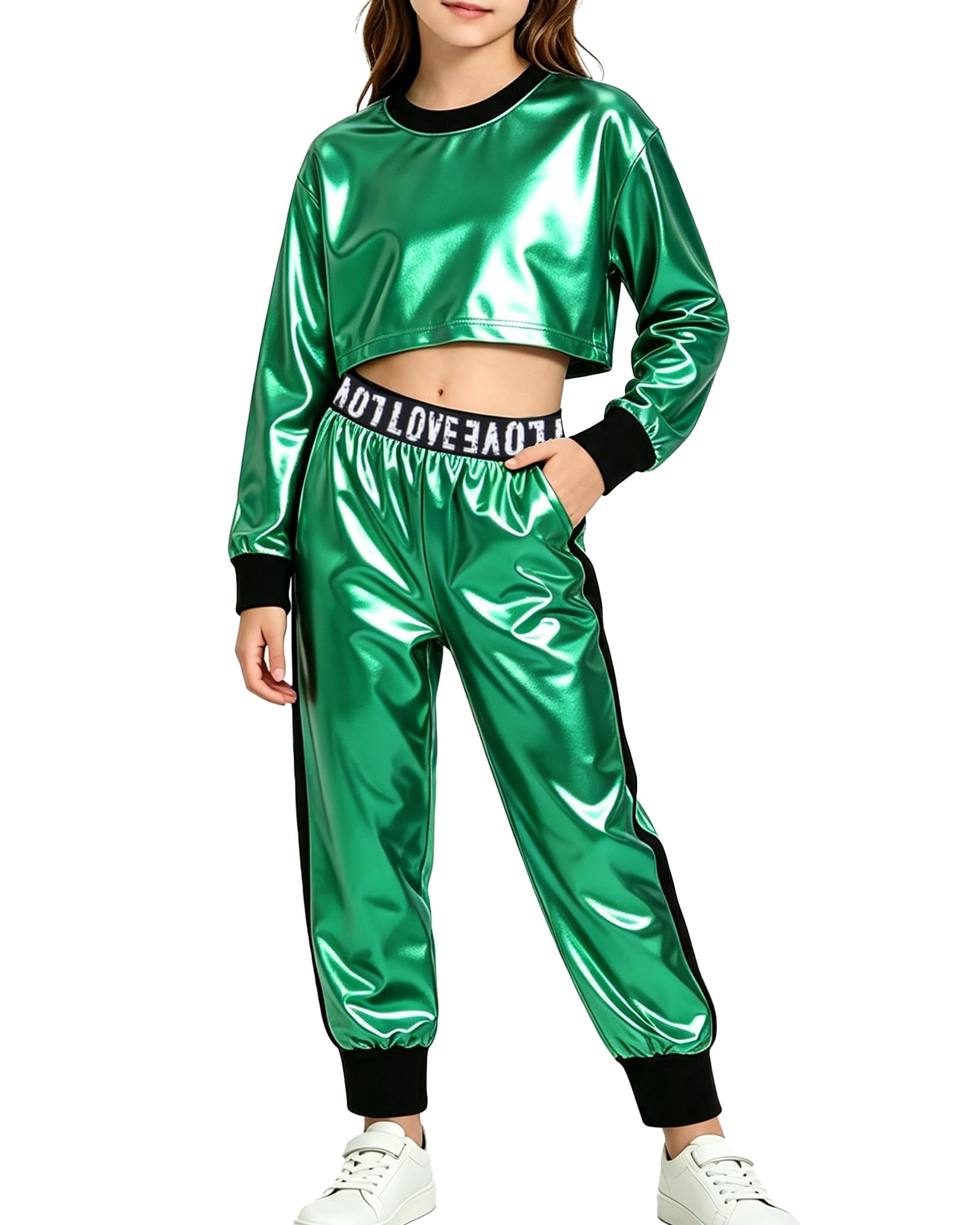 Betusline Girls Sweatsuit, Long Sleeve Crop Top Jogger Pants, 4T-14Y