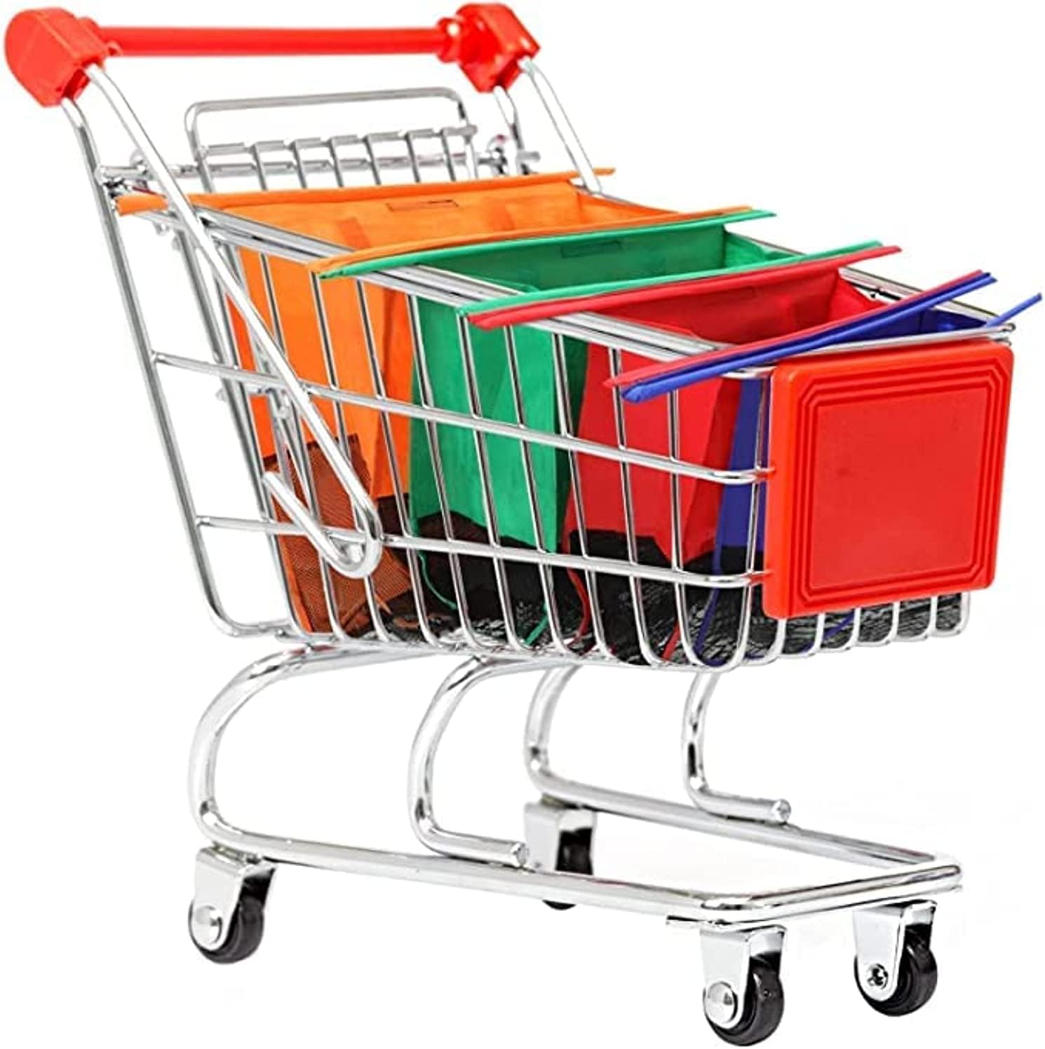 4 PCS set shopping bags for trolley and grocery – reusable foldable easy to use and carry everywhere with 4 colors – أكياس تسوق لإعادة الاستخدام