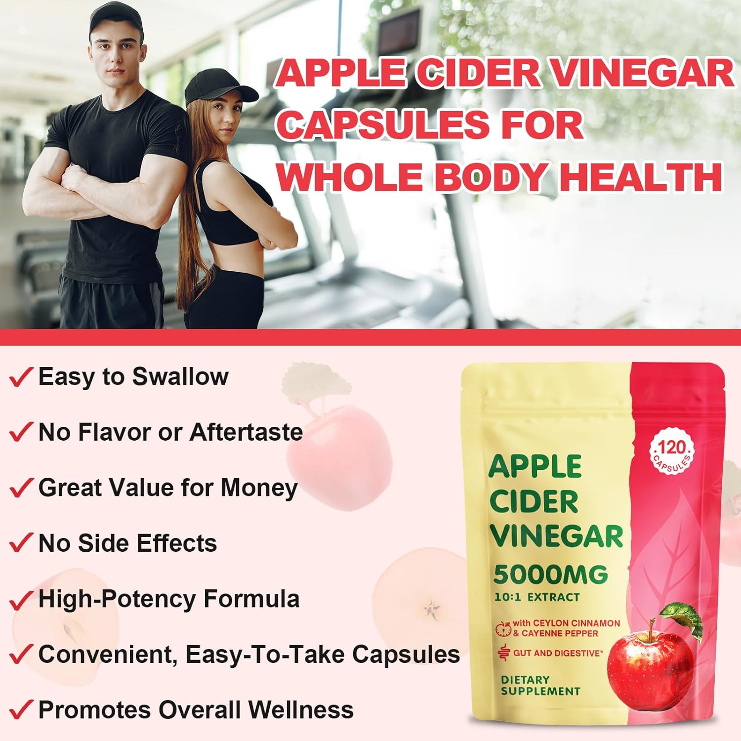 Apple Cider Vinegar Capsules 5000mg with Mother, GLP-1 Support ACV Pills Supplements with Organic Cayenne Pepper & Ceylon Cinnamon, Inulin, Probiotics for Diet, Digestion, Detox, Immune, Vegan, 120 Ct - Image 8
