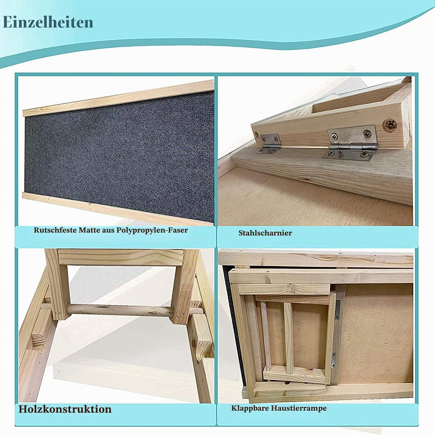 Hunderampe Auto klappbar, Höhenverstellbare Hundetreppe Katzenrampe für Sofa und Bett – Auto Dog Rampe aus Echtholz, Anti-Rutsch Haustierrampe für Indoor & Outdoor, Leichtes Design, 30 / 40CM Höhe