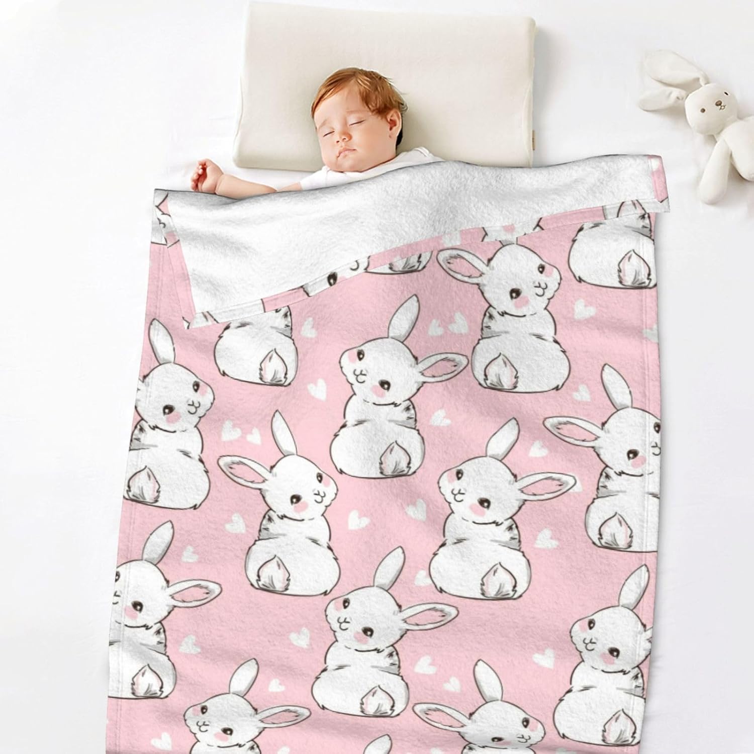 Bunny Blanket for Girls Easter Blanket Cartoon Rabbits Flannel Fleece Throw Blanket for Living Room Bedroom Sofa Couch Warm Soft Bed for Kids Adults 40"x50" - Image 8