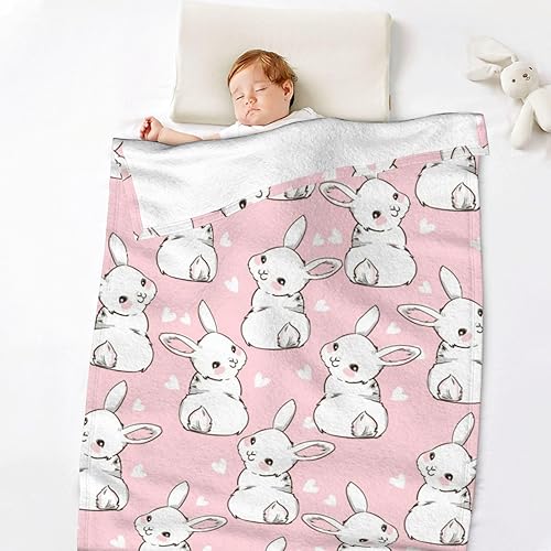 Miniatura 9 de Manta de conejo de Pascua, manta de franela de vellón para sala de estar, dormitorio, sofá, manta de cama cálida y suave para niñas, niños y