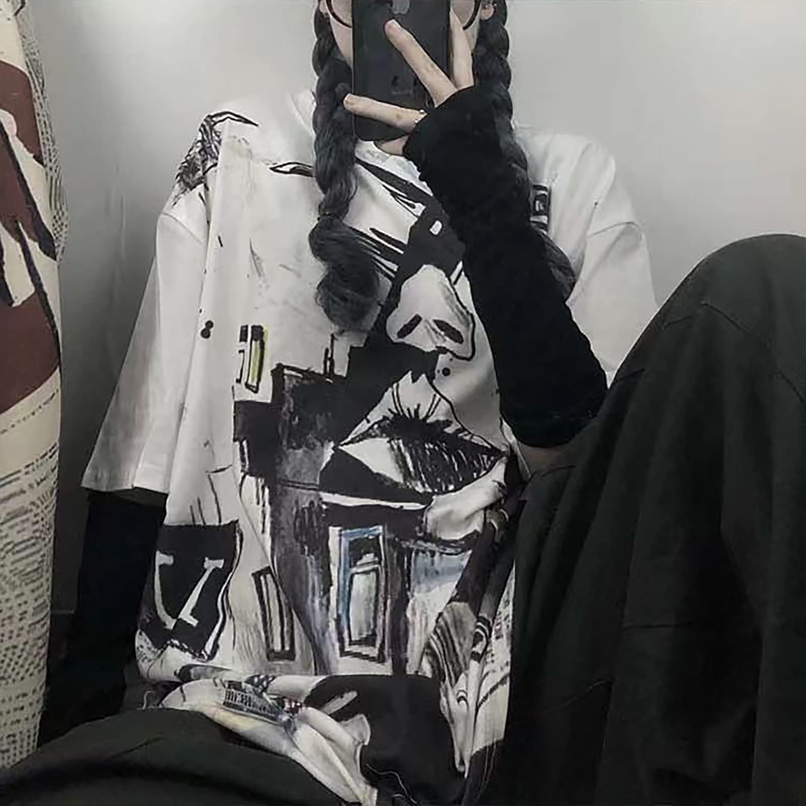 Gothic Oversized Printed T-Shirt Harajuku Street Trend Men and Women's Personality Loose Print Punk Short Sleeve: XX-Large Write