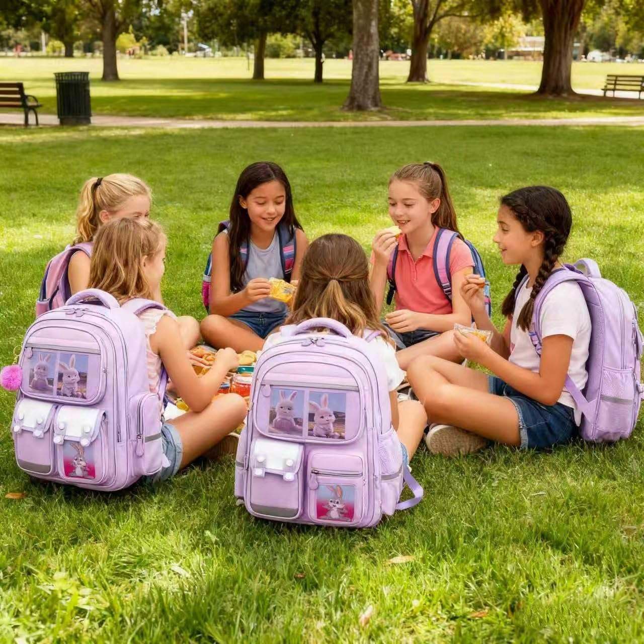 Lightweight School Backpack Purple Bookbag Elementary Middle School Kindergarten Waterproof Mochila Para Niñas Set With Lunch Box And Pencil Pouch Anti-Theft Combination Lock Backpack Kids