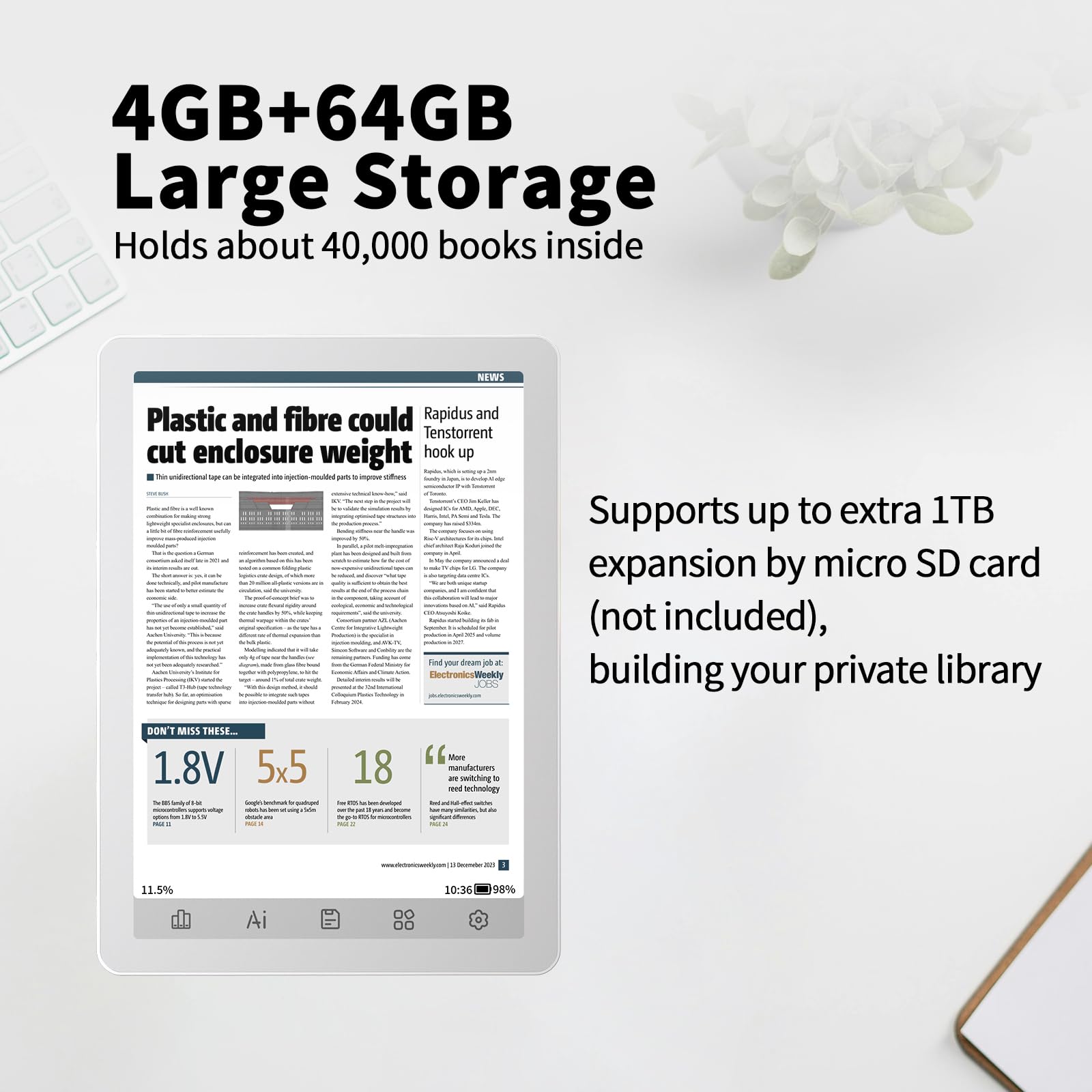 Bigme B6 Color E-Reader, E-Ink eBook Readers 6 Inch Colour eReaders Digital ePaper Tablet with Android 14, 4G+64GB, Adjustable Front Light Android eReader Device with Audiobook White - 5