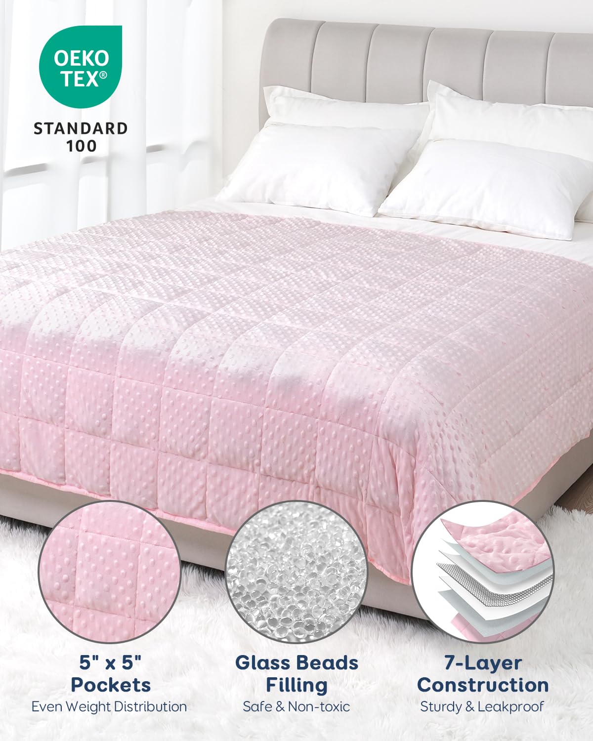 Kivik Manta con peso de 15 libras para adultos, mantas pesadas de lunares Minky, mantas reversibles de microfibra para todas las estaciones, lavable a máquina, tamaño individual de 48 x 72 pulgadas,