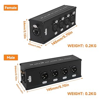4 Channel Multi Network, 3-Pin XLR Male and Female to Ethercon Cable Channels, DMX Over Network Cable Extender, Compatible RJ45 Cat5/Cat6 Ethernet Extender(1 Pair: 4 Male + 4 Female)