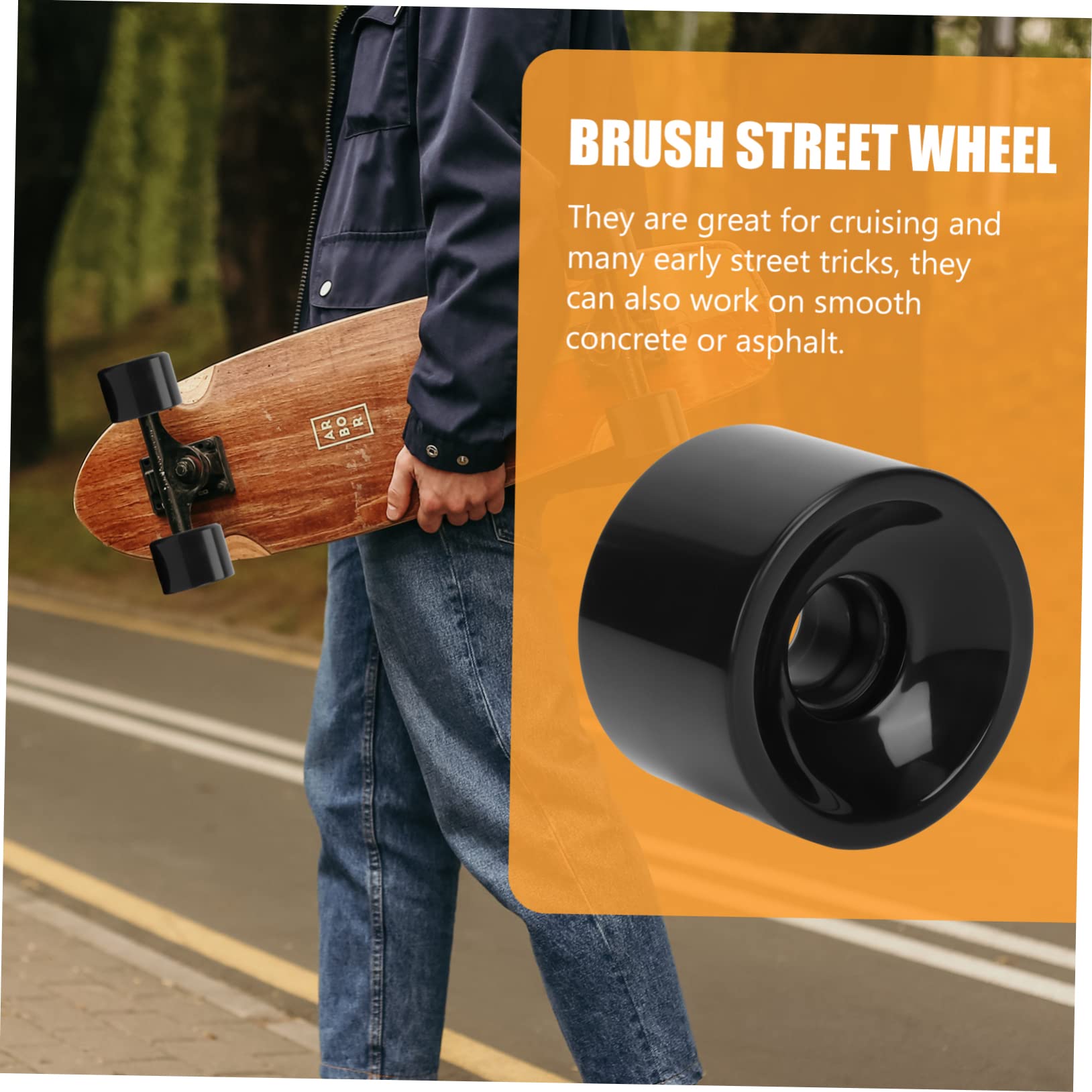 BESTonZON 4Pcs Professional Long Board Skateboard PU Wheels Shock Resistant High Resilience Easy to Install Durable Replacement Wheels for Cruising and Tricks