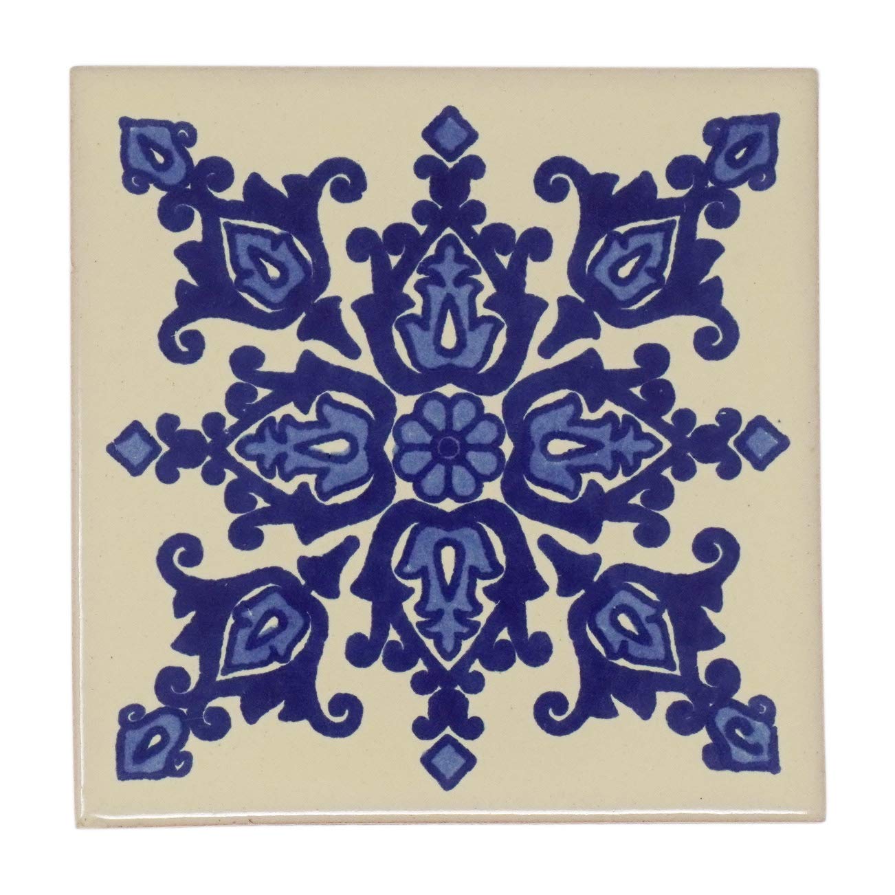 Tumia Lac Blue Ceramic Mexican Tile - 10.5Cm- Handmade And Ethically Traded By - Individual Tile