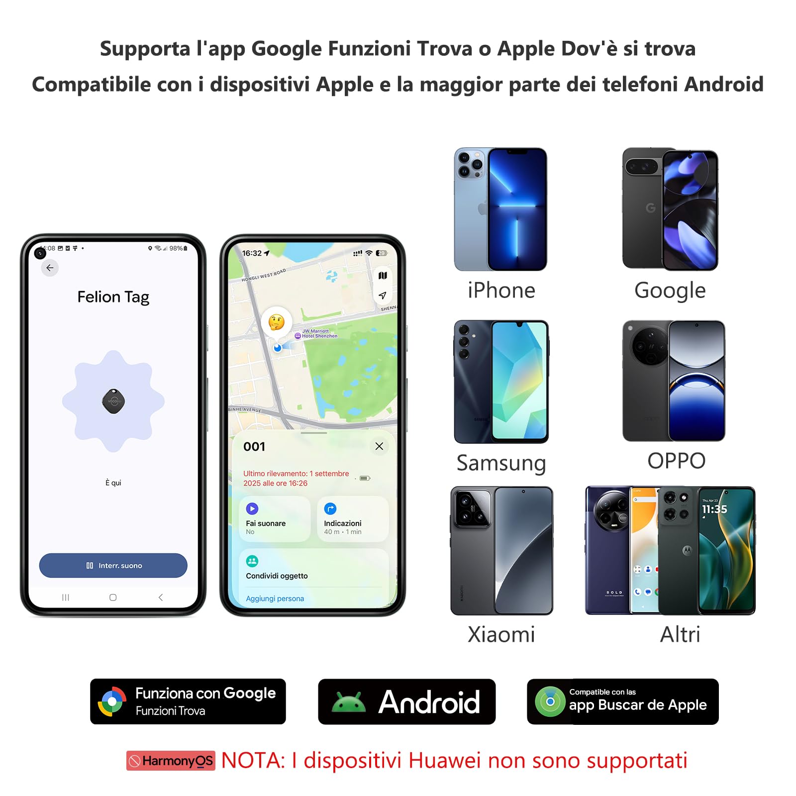 VOCOlinc Smart Tag Tracker Compatibile con Android Google Funzioni Trova o iOS Apple Dov'è App, Bluetooth Localizzatore per Chiavi/Portafoglio/Bagaglio/Zaino Borsa, 2 Pezzi Nero