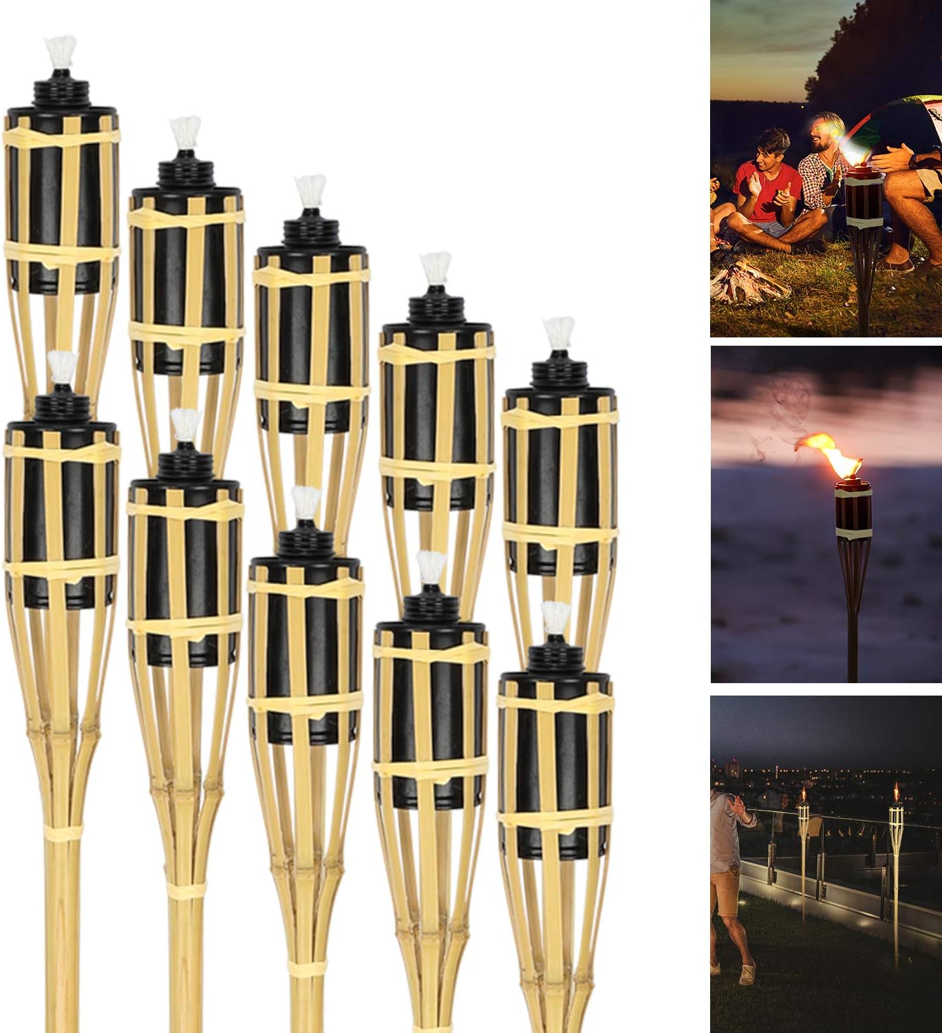 Jopassy 10er Set Gartenfackeln Bambus, Gartenfackel Garten 90cm mit