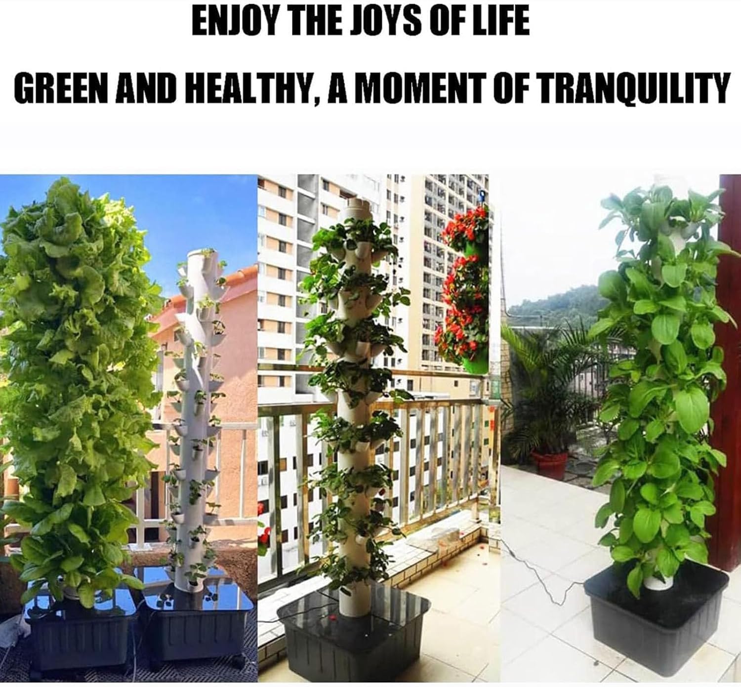 Kit de Cultivo hidropónico en Torre de 45 Orificios Kit de Cultivo aeropónico en Torre de 15 Niveles, hidroponía en Torre para Cultivar Frutas y Verduras