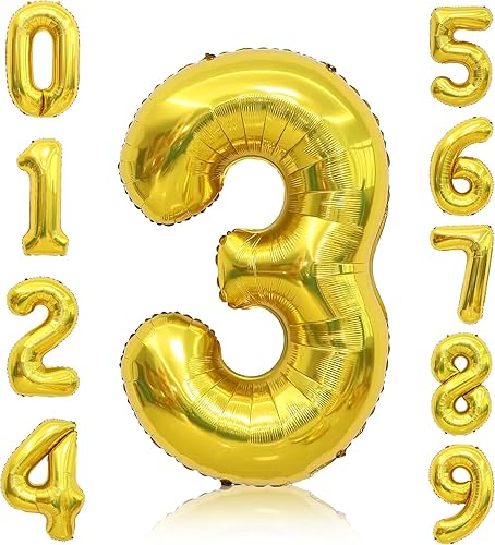 Globos dorados del número 3 de 40 pulgadas, globos dorados del número 3, globos de número 3, globos dorados para fiesta, aniversario, globos para