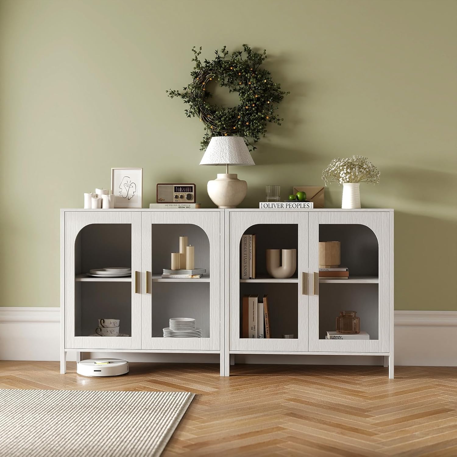 Sideboard Storage Cabinet with Adjustable Shelves, 39.4" Wide Wood Buffet Cabinet with Double Doors, Freestanding Console Cabinet for Dining Room, Entryway, White - Image 5