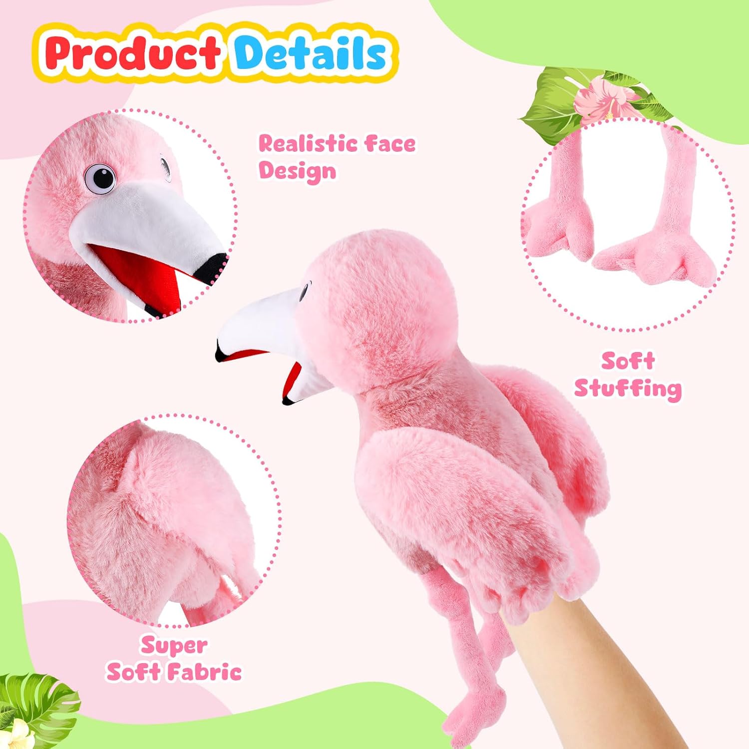 Animal Hand Puppets 11 Inch Bird Plush Toucan Owl Eagle Parrot Flamingo Peacock Puppet Toys Role-Play Puppets for Kids Storytelling Imaginative Pretend Play Teaching Preschool(Flamingo)
