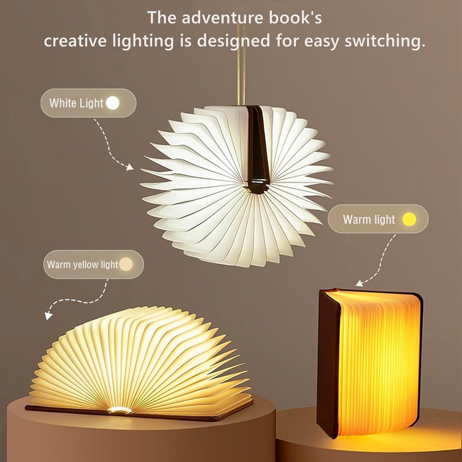 Mini Adventure Book Night Light,3D Folding Lamp&Three Different Lighting Options White/Yellow/Breathing Gradient Colors LED Book Lamp for Home Decor Birthday Gift,Inspired by'Up'Great Birthday Gift