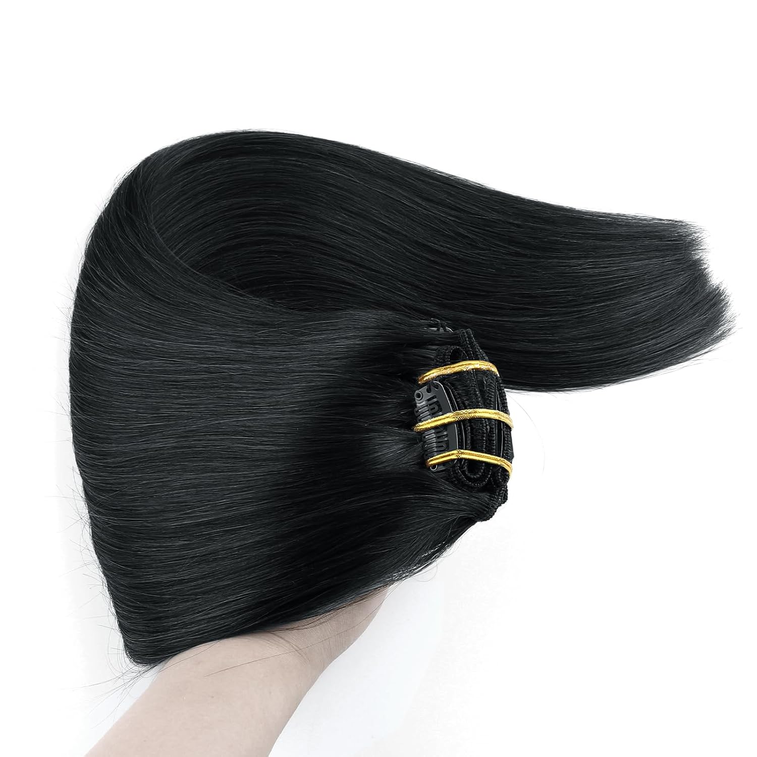 SixStarHair Jet Black Clip In Hair Extensions 180g 10 Pieces 20inch Made of Remy Virgin Human Hair Double Wefted Thick Sewed In Clip On Extensions Fast to Apply [Color 1 Jet Black 20inch]
