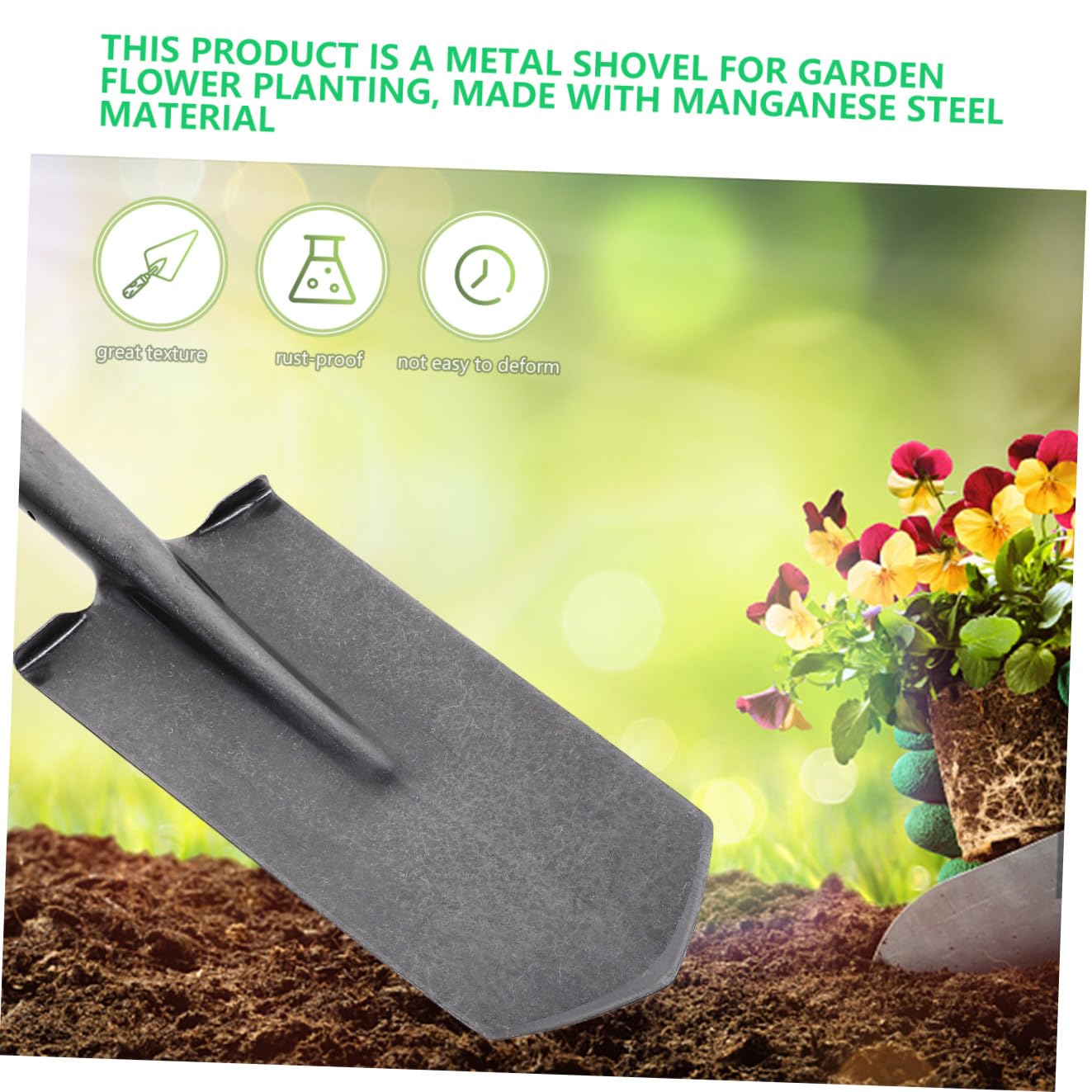 BESTonZON Pala de Jardinería de Acero Manganeso Grueso para Excavar y Desherbar, Herramienta Práctica para Huerto Mango Resistente Adecuado para Senderismo y Escalada