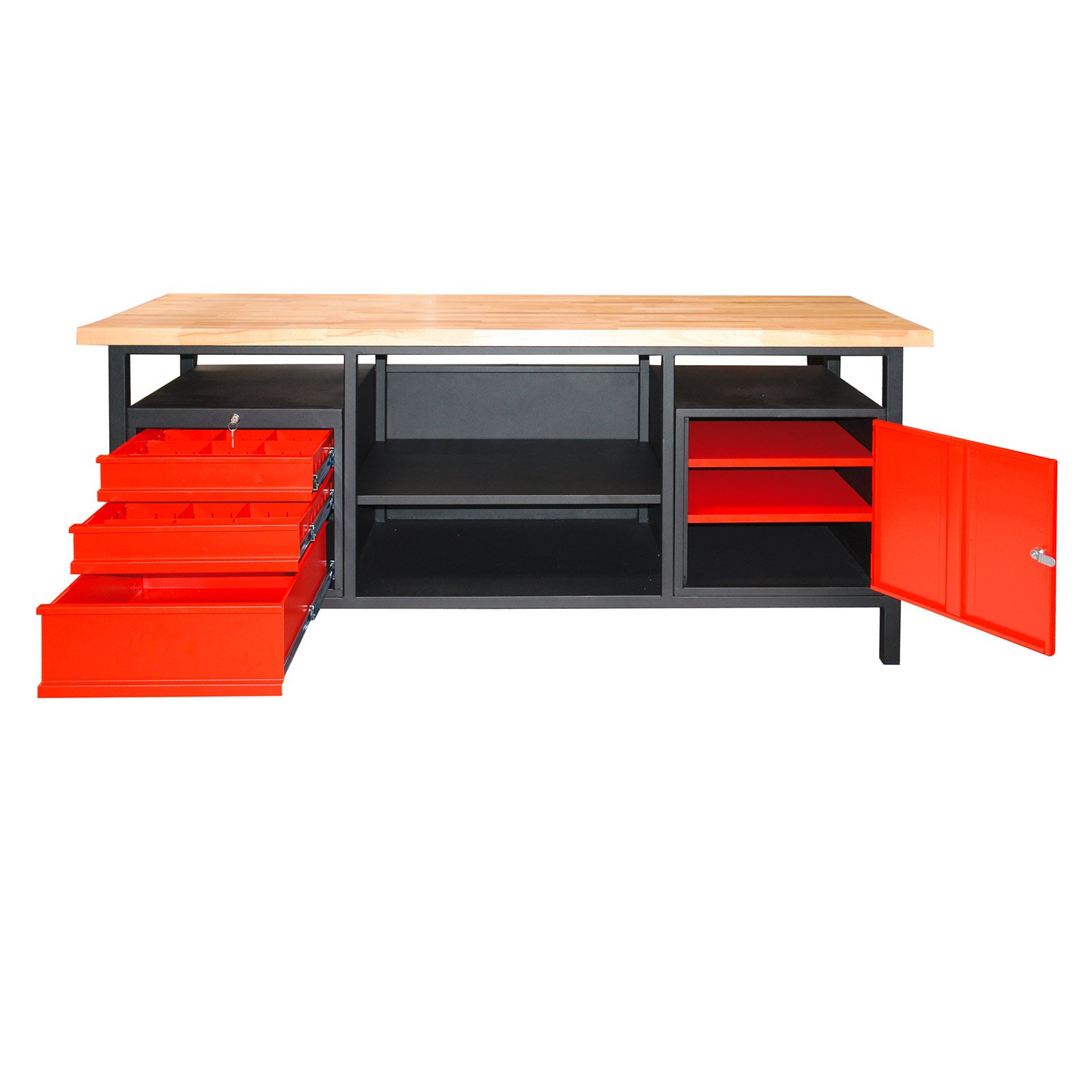 DEMA Werkbank 2000x680x850 mm – Werktisch, Arbeitstisch, Werkstatttisch – 3 Schubladen, 1 Tür, robust, stabil, langlebig – Werkstatt, Garage, Hobby, Handwerk