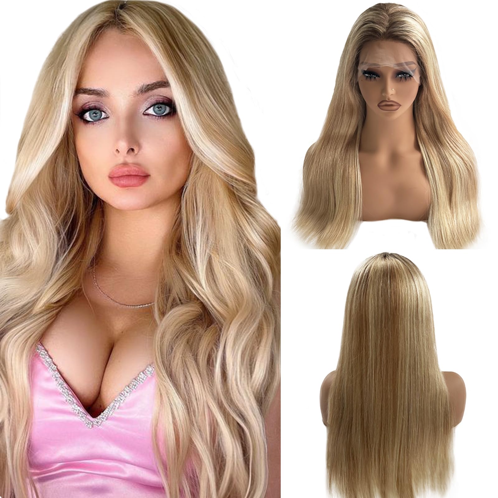 Amazon.com : #4/12/613 Ombre Blonde Lace Front Wig Human  display picture 2
