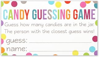 Candy Guessing Game Cards - Guess How Many in the Jar - Confetti Polka Dot Card 3.5 X 2 Inches - Pack of 50