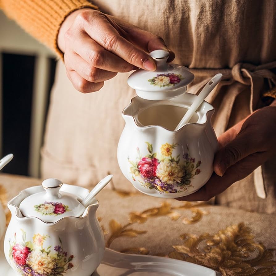 Ceramics - Zuccheriera vintage con motivo floreale rosso