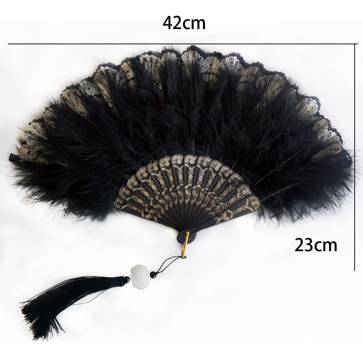 ✨NEW✨Elegant Black and Gold Feather Fan Black and Gold Peacock Feather Folding Fan, Hand Painted  main image 3
