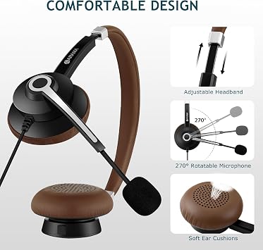 Arama USB Headset with Microphone for PC Laptop, On-Ear Computer Headphones with Noise Cancelling Mic, Wired Headset with in-line Control for Home Office Online Class Skype Zoom