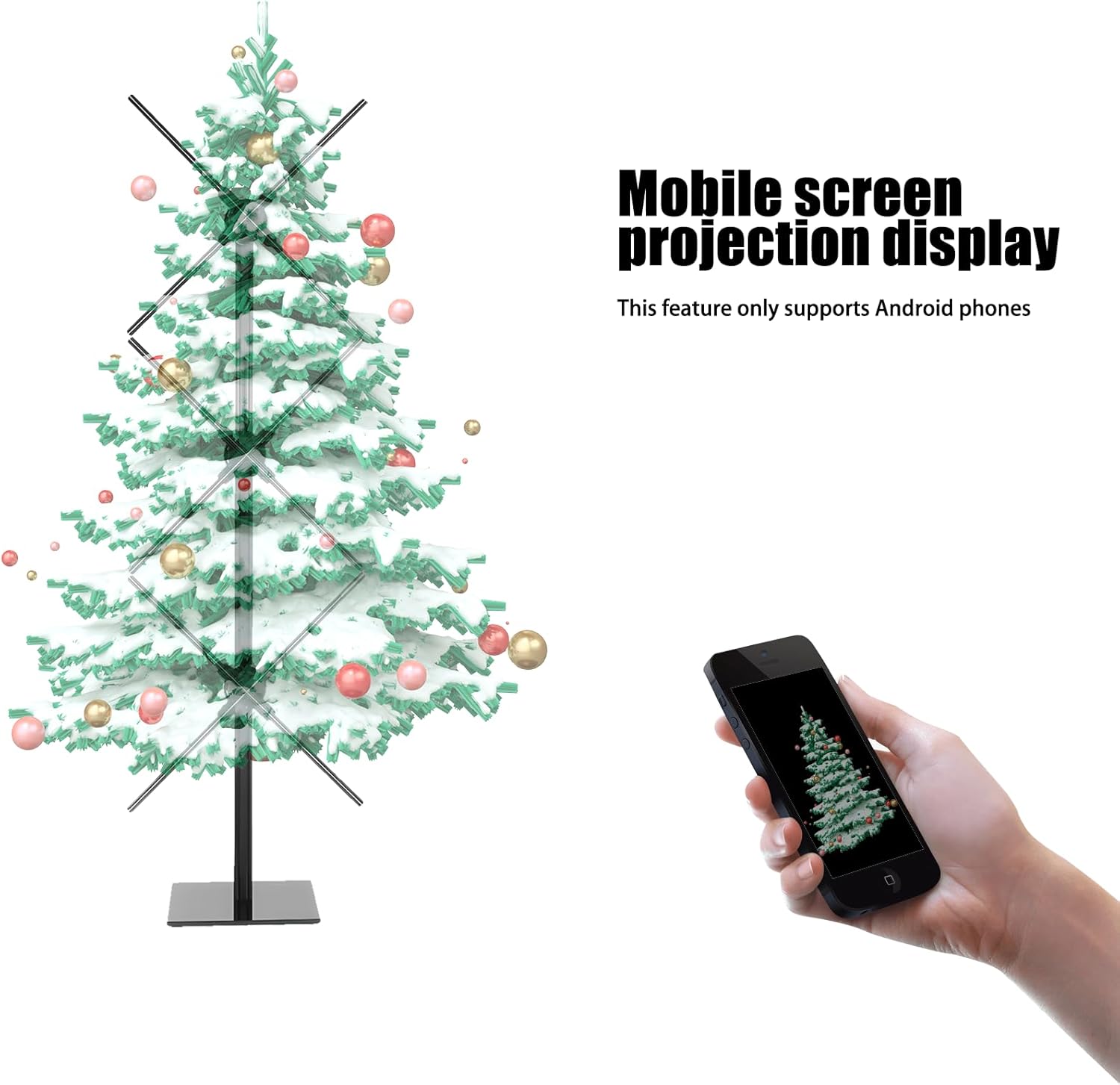 3D Hologram Fan Splicing 25.6"3PCS With Stand Set, LED Lights Christmas Tree Holographic Display Fan, WiFi & Bluetooth Enabled, Remote Control, for Halloween, Christmas & Shows, Shops, Parties Events