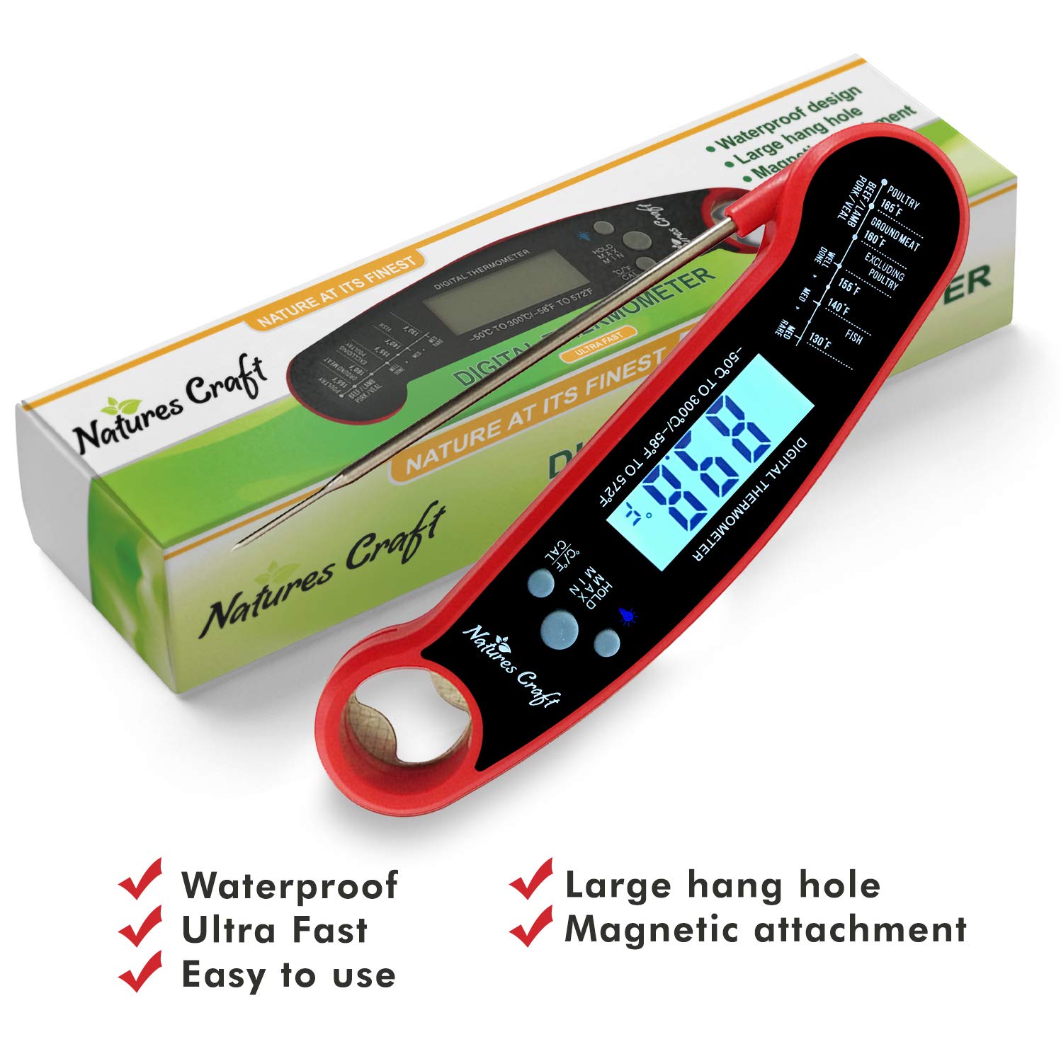 Digital Meat Thermometer Instant Read - Ultra-Fast Wireless Thermometer for BBQ Accessories and Kitchen Gadgets with Waterproof Food Temperature Thermometer - Instant Thermometer Meat Probe BBQ Tools