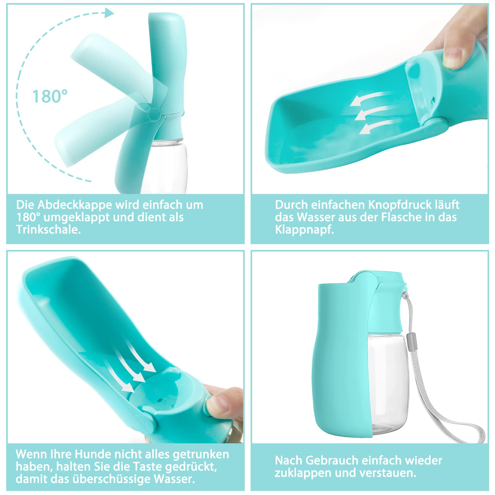 Molbory Opvouwbare drinkfles voor honden, 350 ml, draagbare waterfles voor honden, kat, hondendrinkfles, hondendrinkfles voor onderweg, outdoor, reizen en wandelen, BPA-vrij