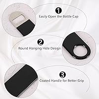 Vista 2 de Saedy Abrebotellas de cerveza de acero inoxidable, 6 piezas, abrebotellas plano recubierto de goma, negro