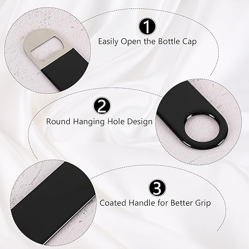 Miniatura 2 de Saedy Abrebotellas de cerveza de acero inoxidable de 3 piezas, abrebotellas plano recubierto de goma, negro