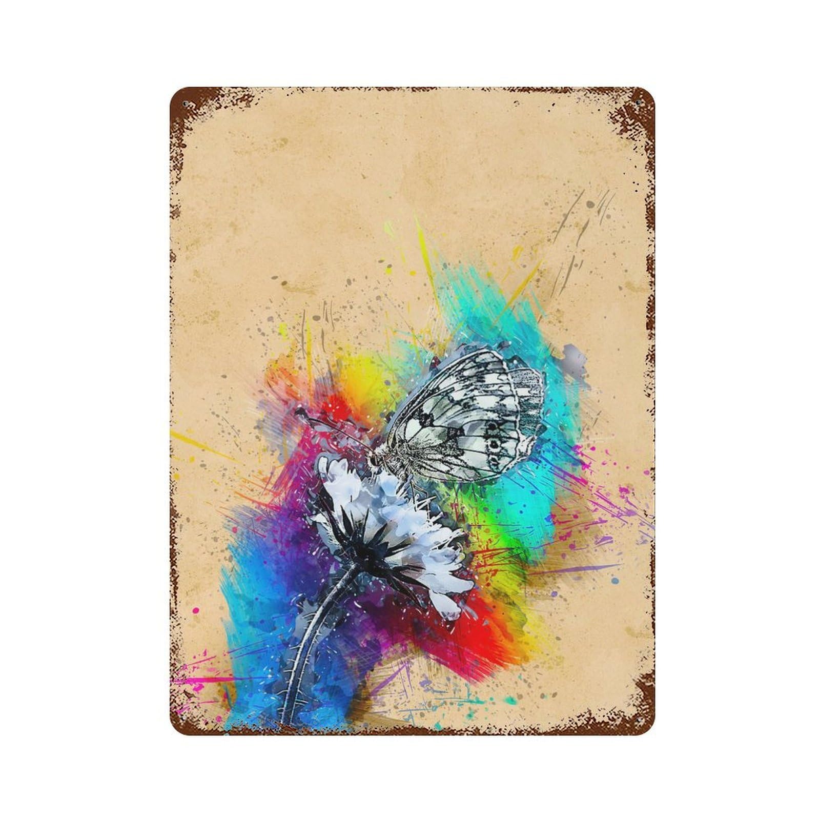 Butterfly 30 Aged Metal Wall Plaque 15.7"x11.8", for Office, Studio And Wall Decor, Novelty Wall Decor