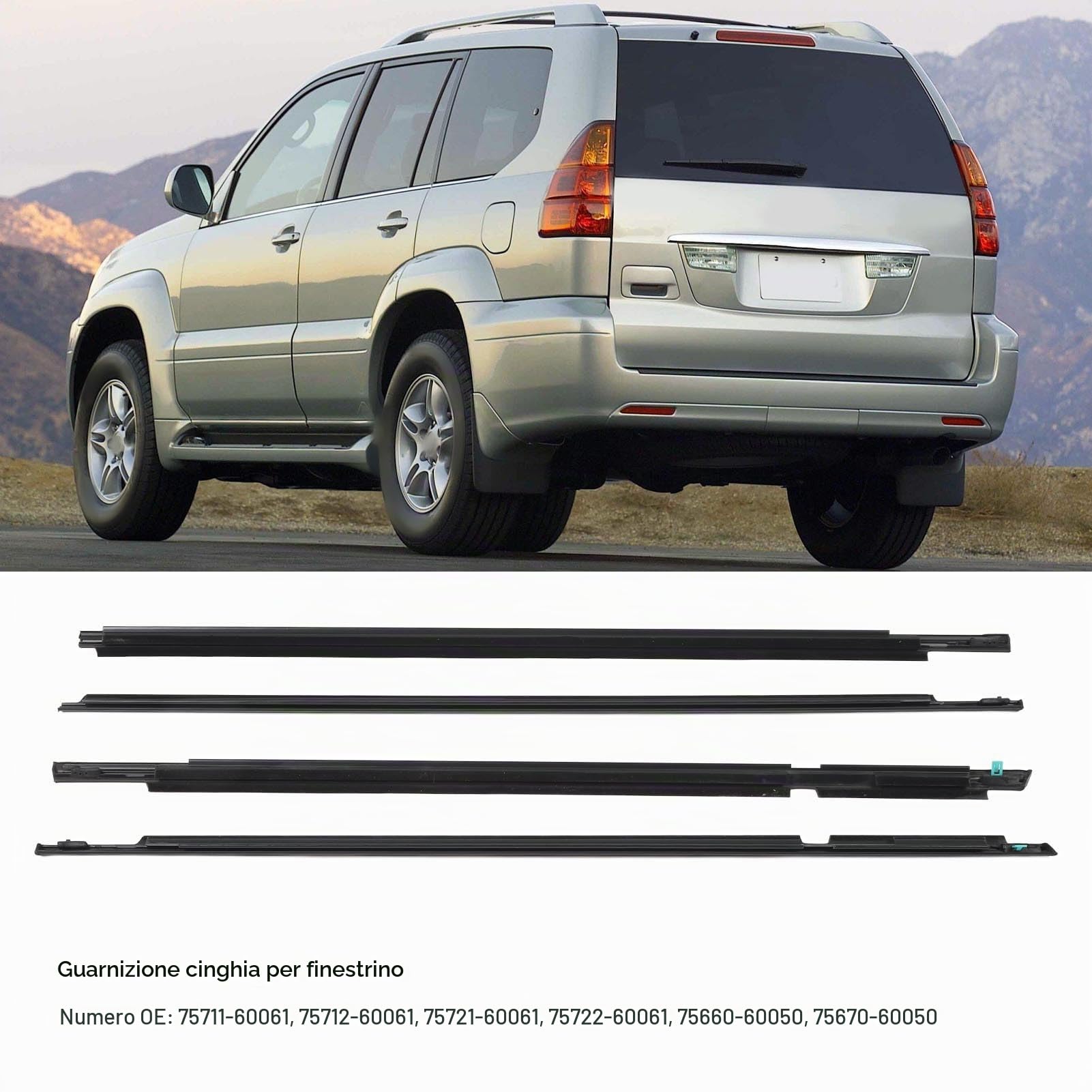 4 Pezzi di Ricambio per Guarnizione per Finestrino Dell'auto, 75711-60061, per Land Cruiser Prado 120 Serie Dal 2003 Al 2009