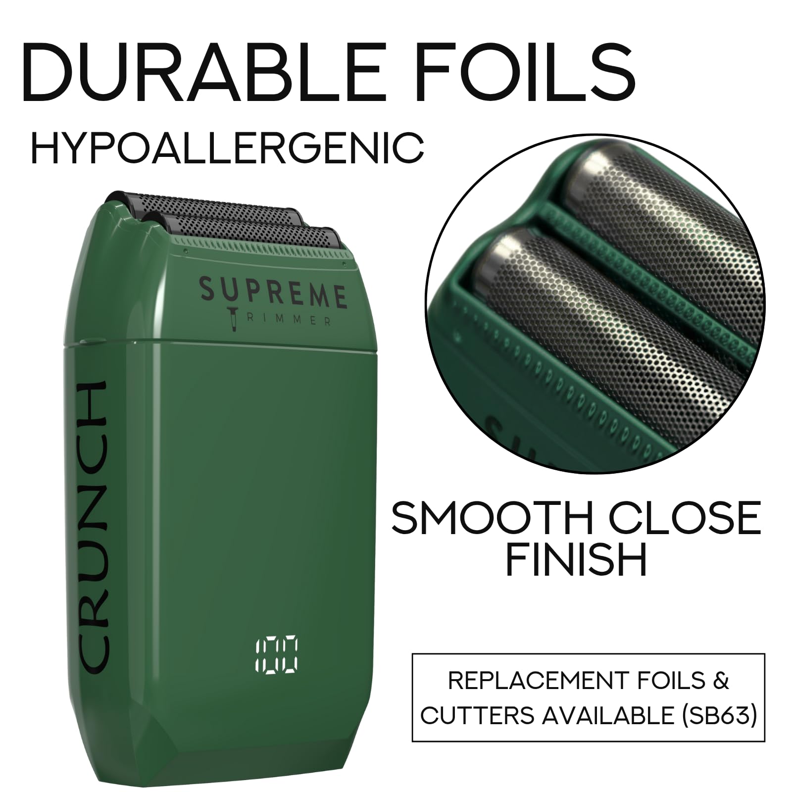 Supreme Trimmer Crunch STF602 - Rasoio a doppia lamina impermeabile da uomo, durata 150 minuti, rasoio elettrico senza fili e con filo per bagnato/asciutto, fogli ipoallergenici per viso, testa e