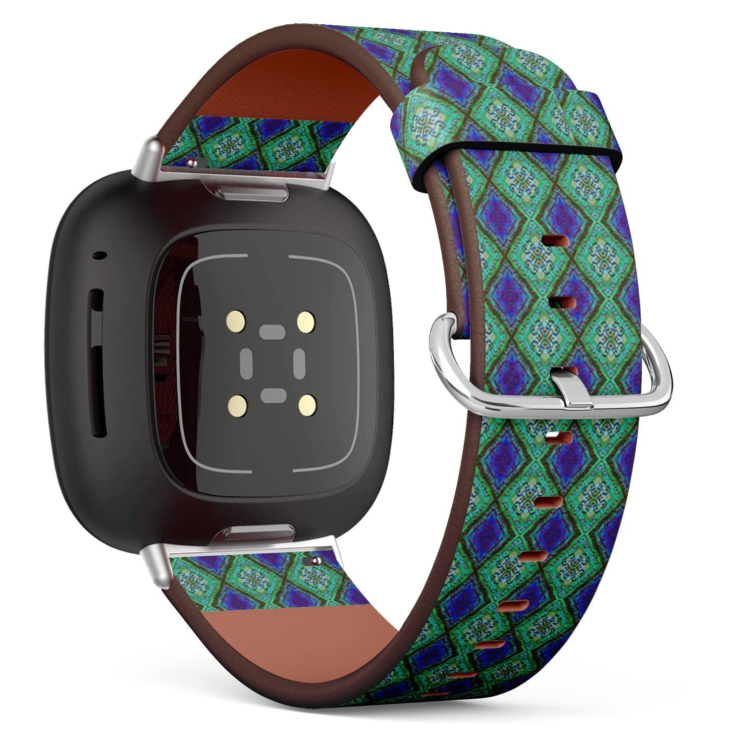 CJBROES Replacement Leather Watch Band, Compatible with Fitbit Versa 3 and Fitbit Sense of Wristband Bracelet Accessory - Geometric Pattern Design