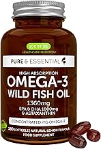 Igennus Omega-3 Wild Fish Oil & Astaxanthin, Highest Grade Triglyceride rTG, 180 Softgels, IFOS Certified Ultra Pure, Omega-3 EPA & DHA Fatty Acids 1000mg, Tested Safe for Mercury, PCBs and Dioxins