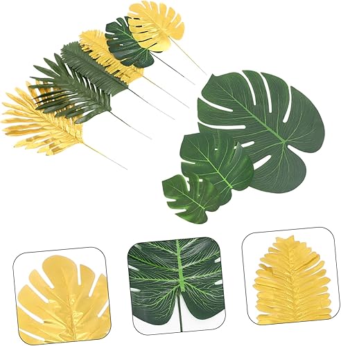 Miniatura 9 de 77pcs Simulated Turtle Leaf False Tropical Plant Green Leaf Stems Faux Palm Stems Palm Fronds Plants Tropical Leaf Decor Artificial Flower Pick Faux