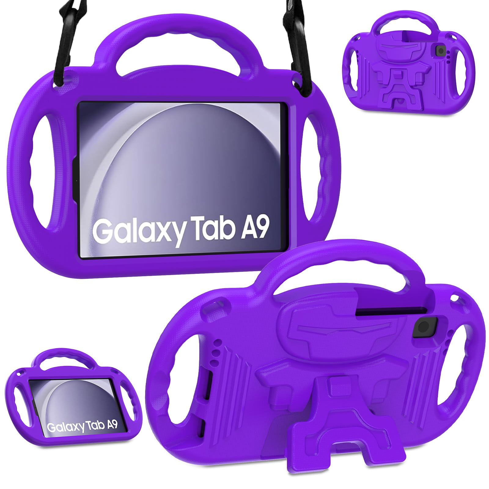 SINSOKids Case for Samsung Galaxy Tab A9 8.7 inch 2023, Galaxy Tab A7 Lite, with Shoulder Strap, Durable Light Weight Handle Stand Child-Proof Bumper Case for Galaxy Tab A9&Tab A7 Lite 2021, Purple