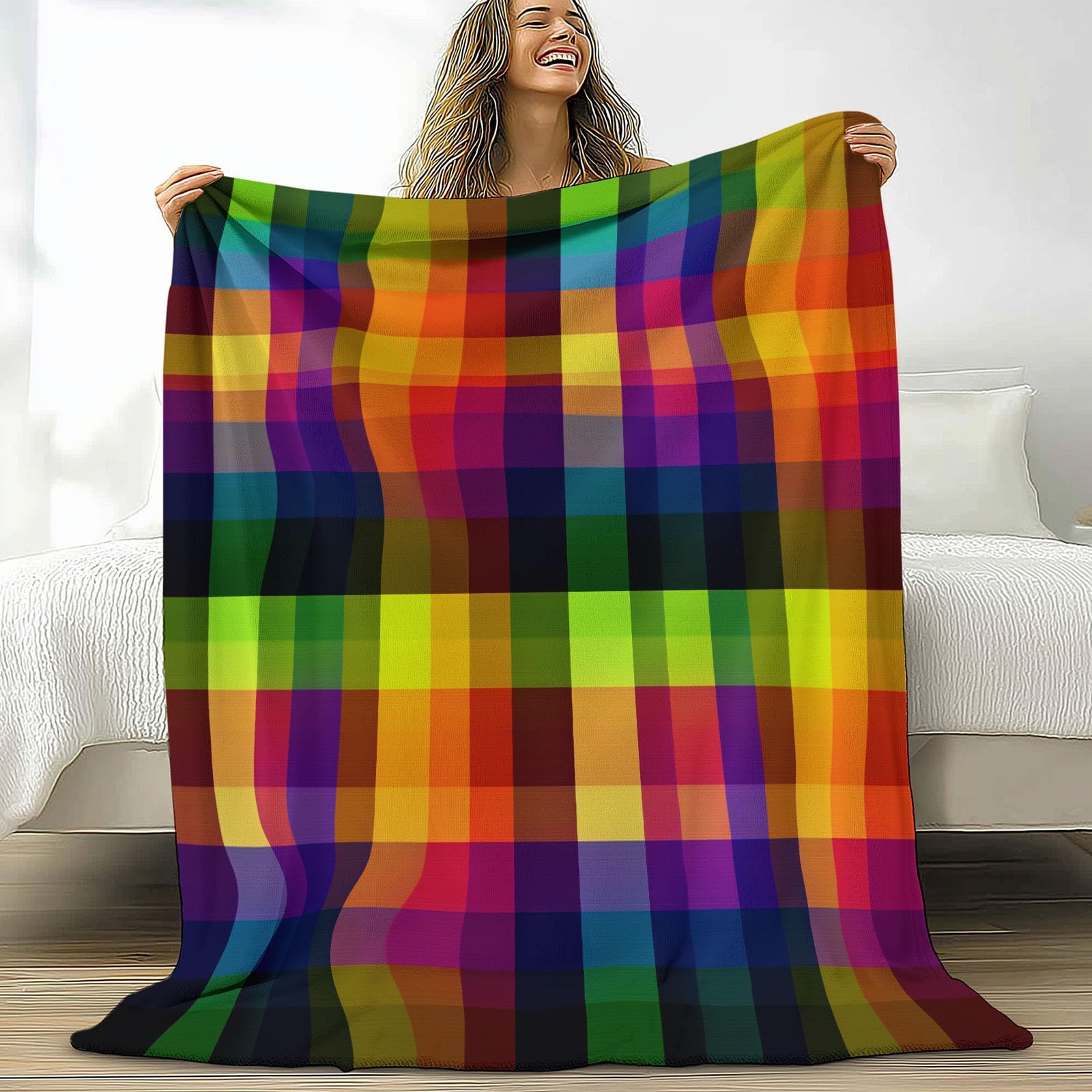 Plaid peluche grand chaud doux jeté de canapé 180x220 cm multicolore en flanelle microfibre