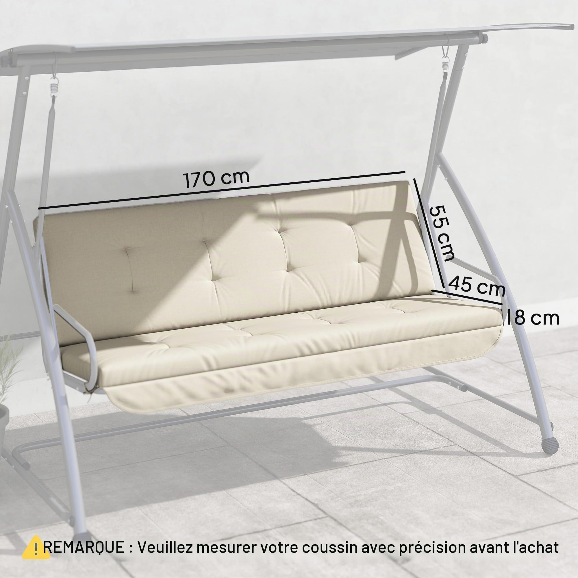 Outsunny Lot de coussins pour balancelle de 170 cm - Beige