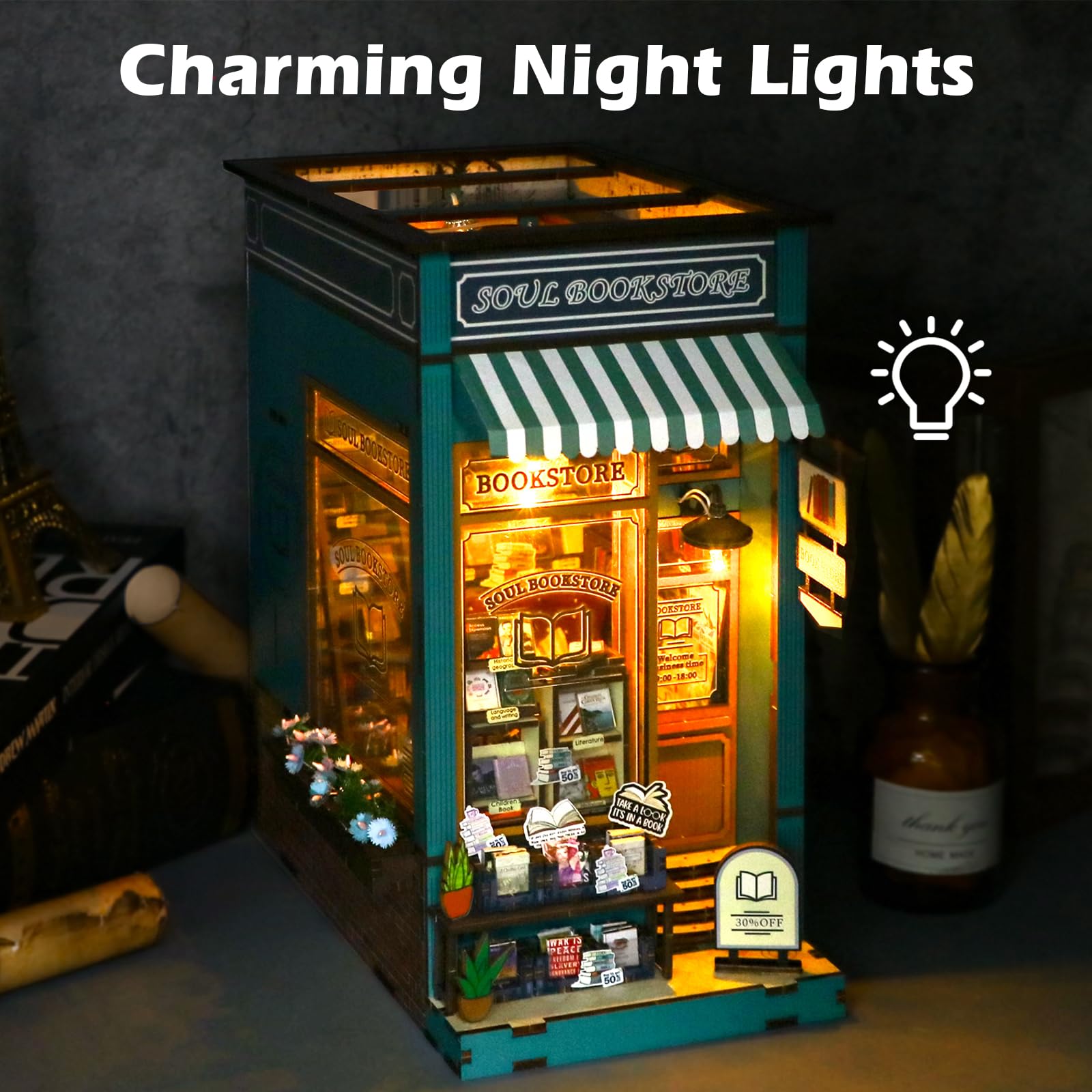 Ltteaoy Book Nook Maison Miniature Bibliothèque DIY Avec LED Et Peinture Fluorescente - Cadeau Adultes